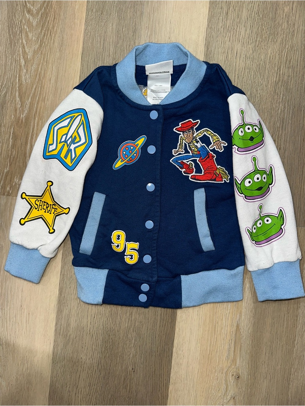 Vintage Disney Toy Story Navy, White & Light Blue Kids Patch Jacket 2T Pixar